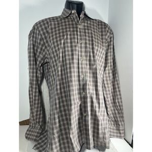 Hickey Freeman Woven in Italy Multicolor Plaid Button Up Soft 100% Cotton L